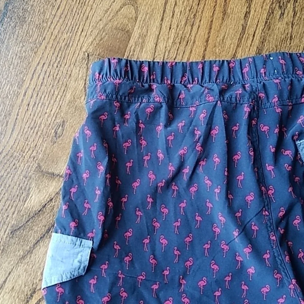Swim Pink Flamingo Cargo Denim Pocket Blue Trunks Sz.XL